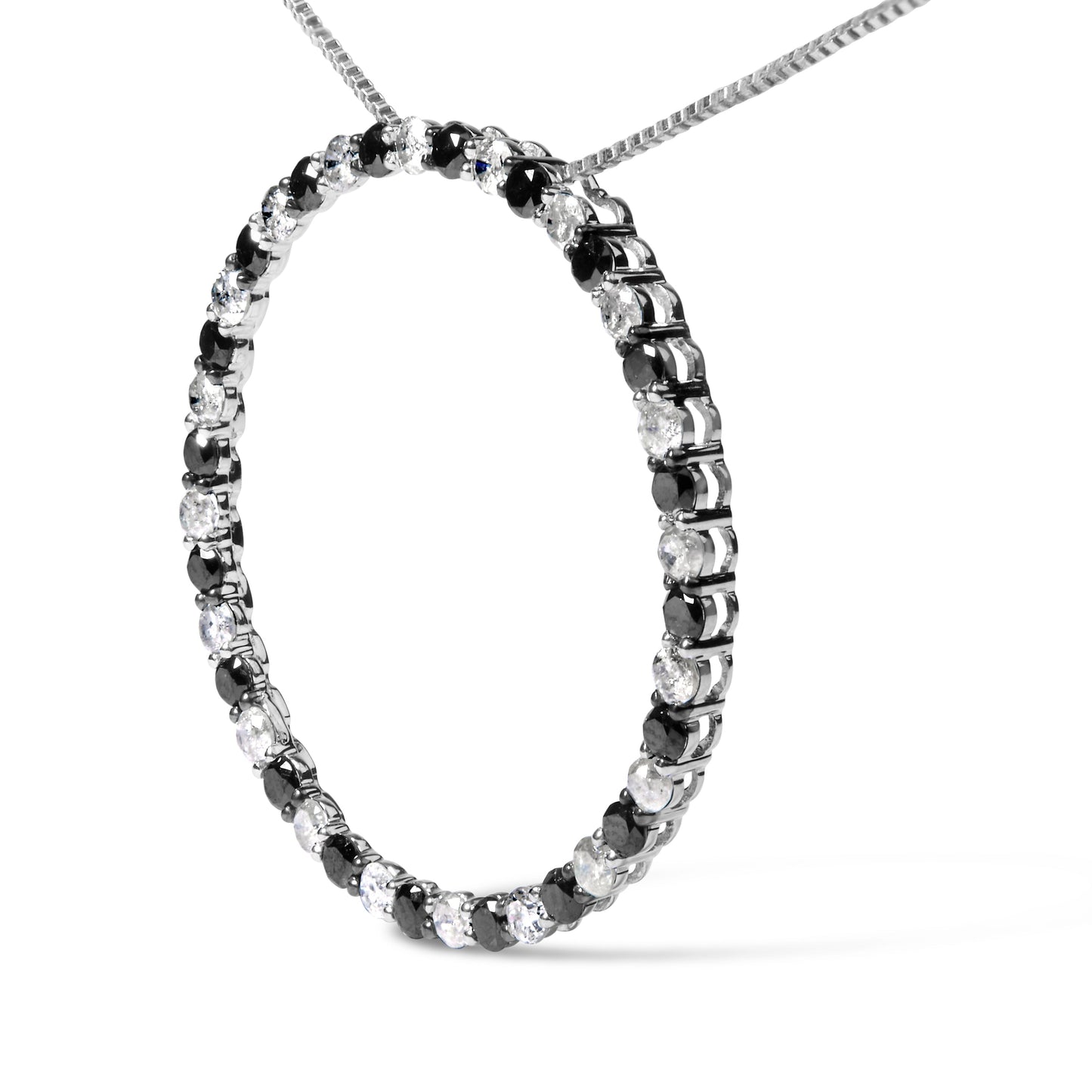 .925 Sterling Silver 2.0 Cttw Alternating Black and White Diamond Open Hoop Circle Pendant Necklace (H-I Color, I2-I3 Clarity) - 18" Inches Bids.com