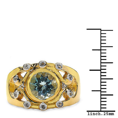 14K Yellow Gold Plated 3.42 Carat Genuine Blue Topaz & White Topaz .925 Sterling Silver Ring Bids.com