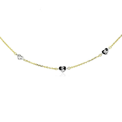 14k Two Tone Gold Anklet with Diamond Cut Heart Style Stations Bids.com