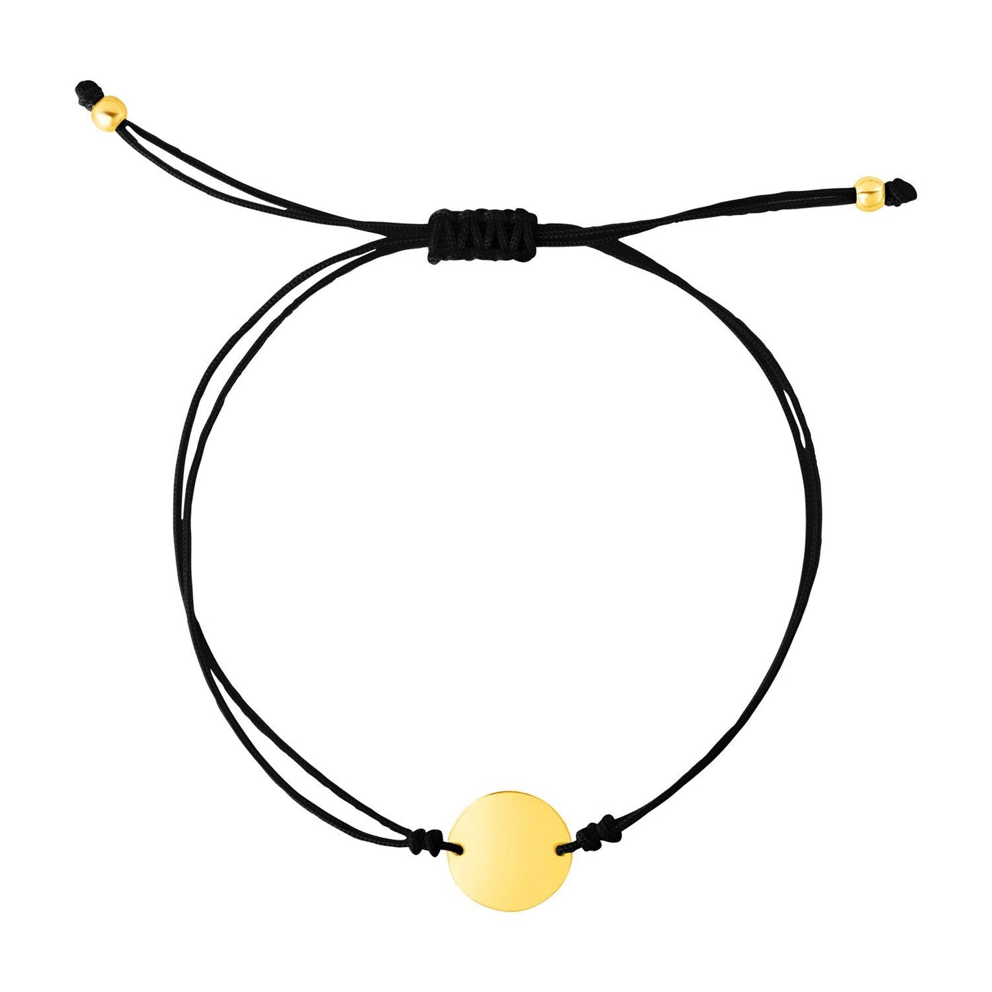 9 1/4 inch Black Cord Adjustable Bracelet with 14k Yellow Gold Circle Bids.com