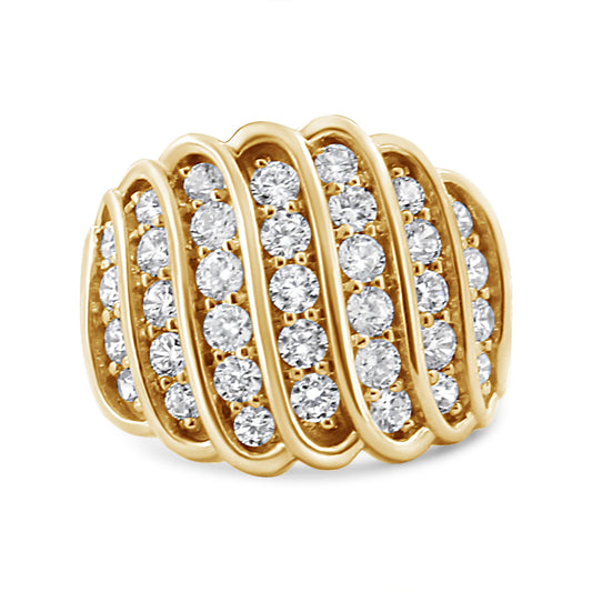14K Yellow Gold Plated .925 Sterling Silver 2.00 Cttw Diamond Multi Row Band Ring (J-K Color, I1-I2 Clarity) - Ring Size 7 Bids.com