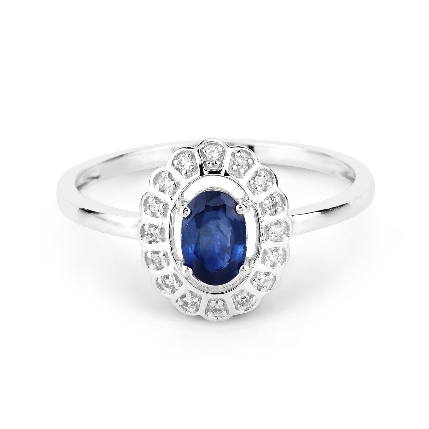0.52 Carat Genuine Blue Sapphire and White Diamond 14K White Gold Ring Bids.com