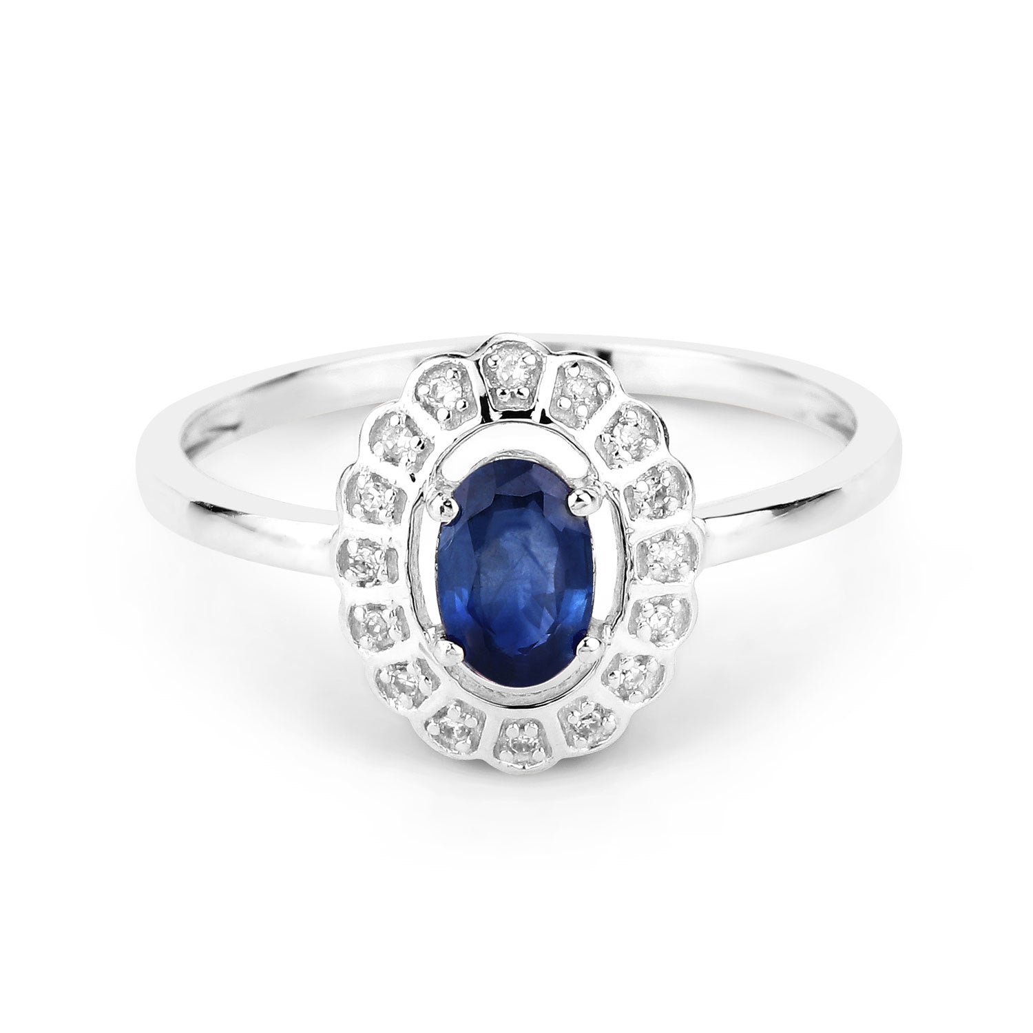 0.52 Carat Genuine Blue Sapphire and White Diamond 14K White Gold Ring Bids.com