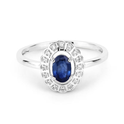 0.52 Carat Genuine Blue Sapphire and White Diamond 14K White Gold Ring Bids.com