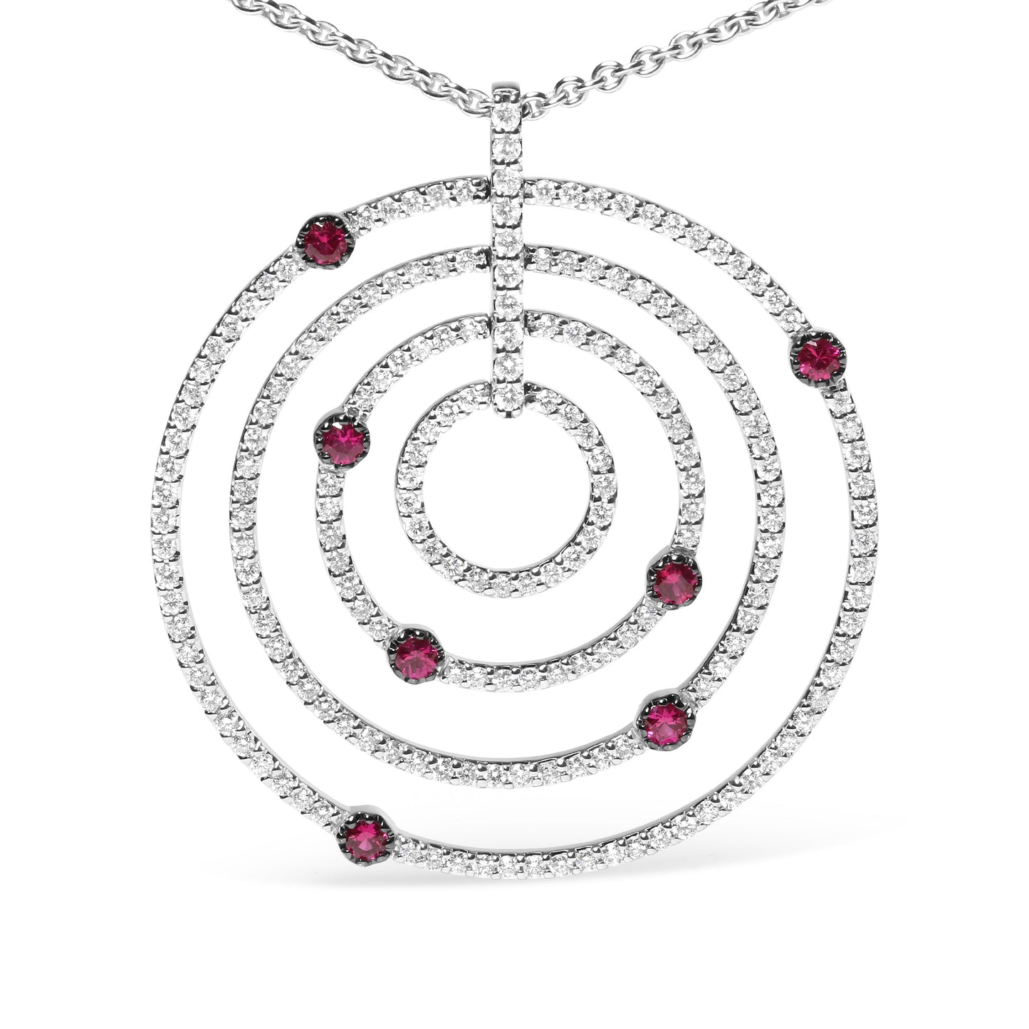 18K White Gold 2 1/6 Cttw Pave Set Diamonds and Red Ruby Openwork Circles 18" Pendant Necklace  (G-H Color, SI2-I1 Clarity) - Adjustable up to 16" - 18" Bids.com