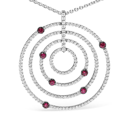 18K White Gold 2 1/6 Cttw Pave Set Diamonds and Red Ruby Openwork Circles 18" Pendant Necklace  (G-H Color, SI2-I1 Clarity) - Adjustable up to 16" - 18" Bids.com
