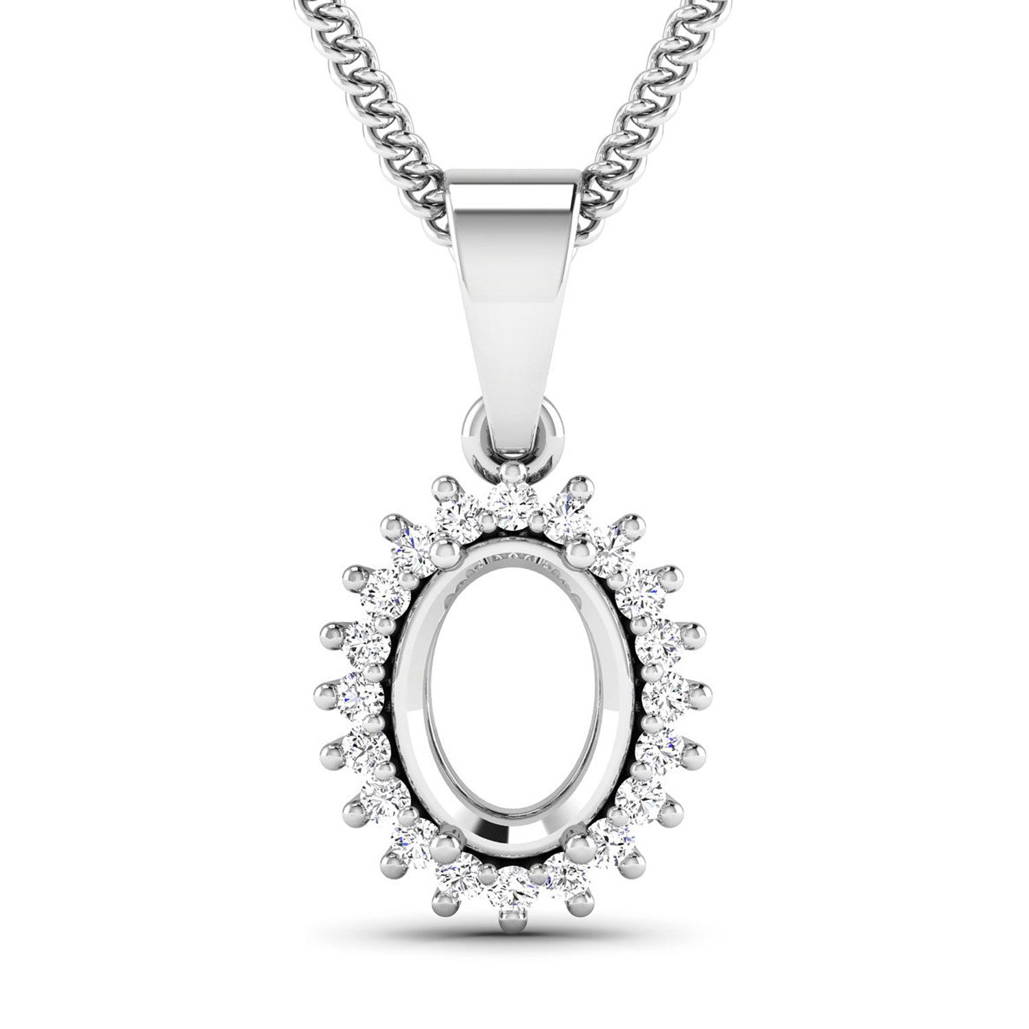 0.13 Carat Genuine White Diamond 14K White Gold Semi Mount Pendant - holds 8x6mm Oval Gemstone Bids.com