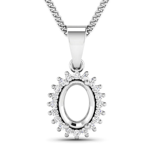 0.13 Carat Genuine White Diamond 14K White Gold Semi Mount Pendant - holds 8x6mm Oval Gemstone Bids.com
