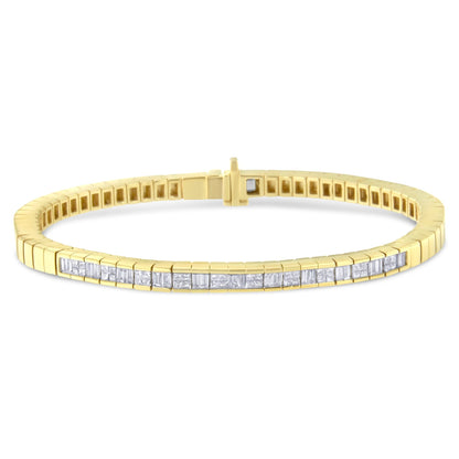 14K Yellow Gold 1-1/10 Cttw Princess & Baguette Cut Diamond 7" Alternating Stone Eternity Tennis Bracelet (G-H Color, VS1-VS2 Clarity) Bids.com