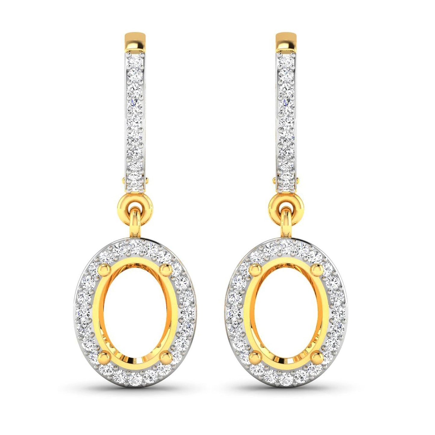0.32 Carat Genuine White Diamond 14K Yellow Gold Semi Mount Earrings - holds 8x6mm Oval Gemstones Bids.com