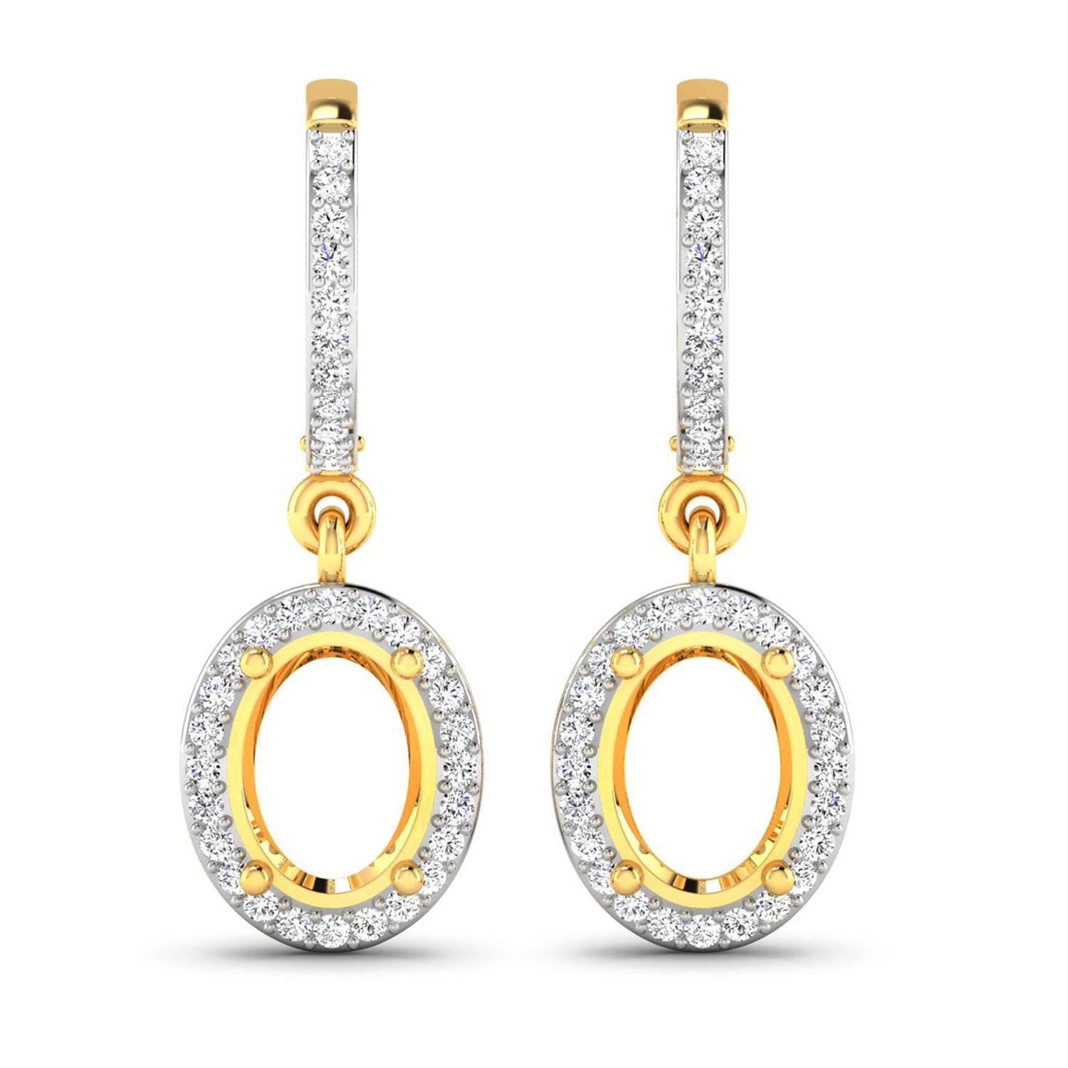 0.32 Carat Genuine White Diamond 14K Yellow Gold Semi Mount Earrings - holds 8x6mm Oval Gemstones Bids.com