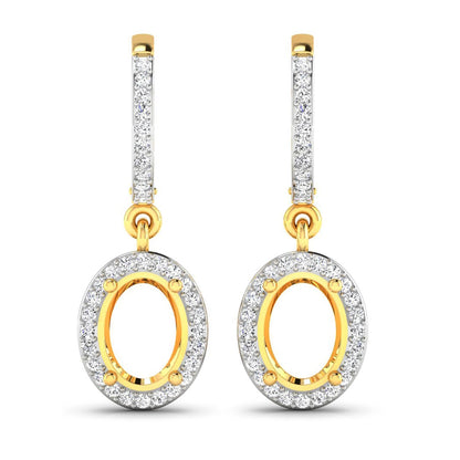0.32 Carat Genuine White Diamond 14K Yellow Gold Semi Mount Earrings - holds 8x6mm Oval Gemstones Bids.com