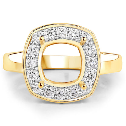 0.48 Carat Genuine White Diamond 14K Yellow Gold Semi Mount Ring - holds 8x8mm Cushion Gemstone Bids.com