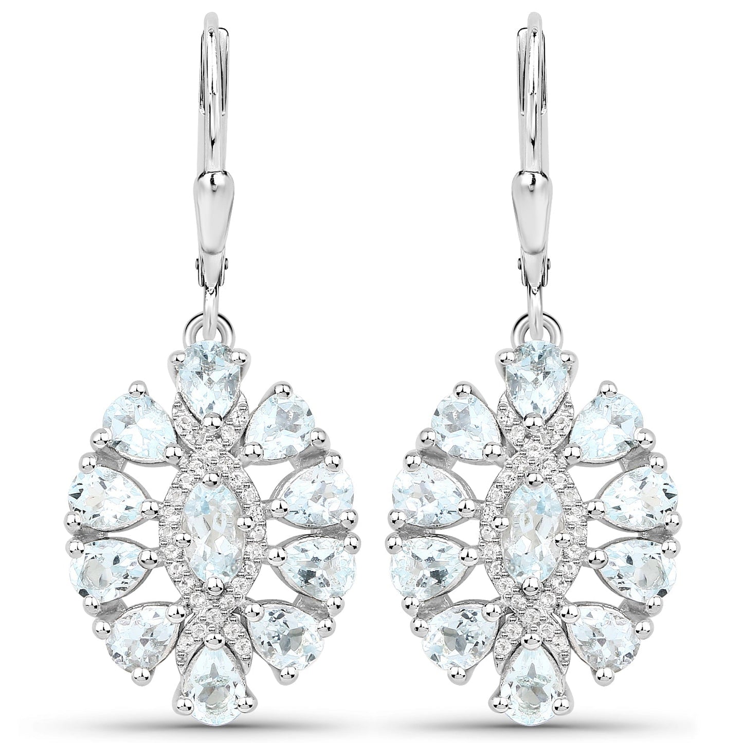 2.93 Carat Genuine Aquamarine and White Topaz .925 Sterling Silver Earrings Bids.com