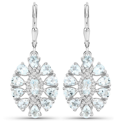 2.93 Carat Genuine Aquamarine and White Topaz .925 Sterling Silver Earrings Bids.com