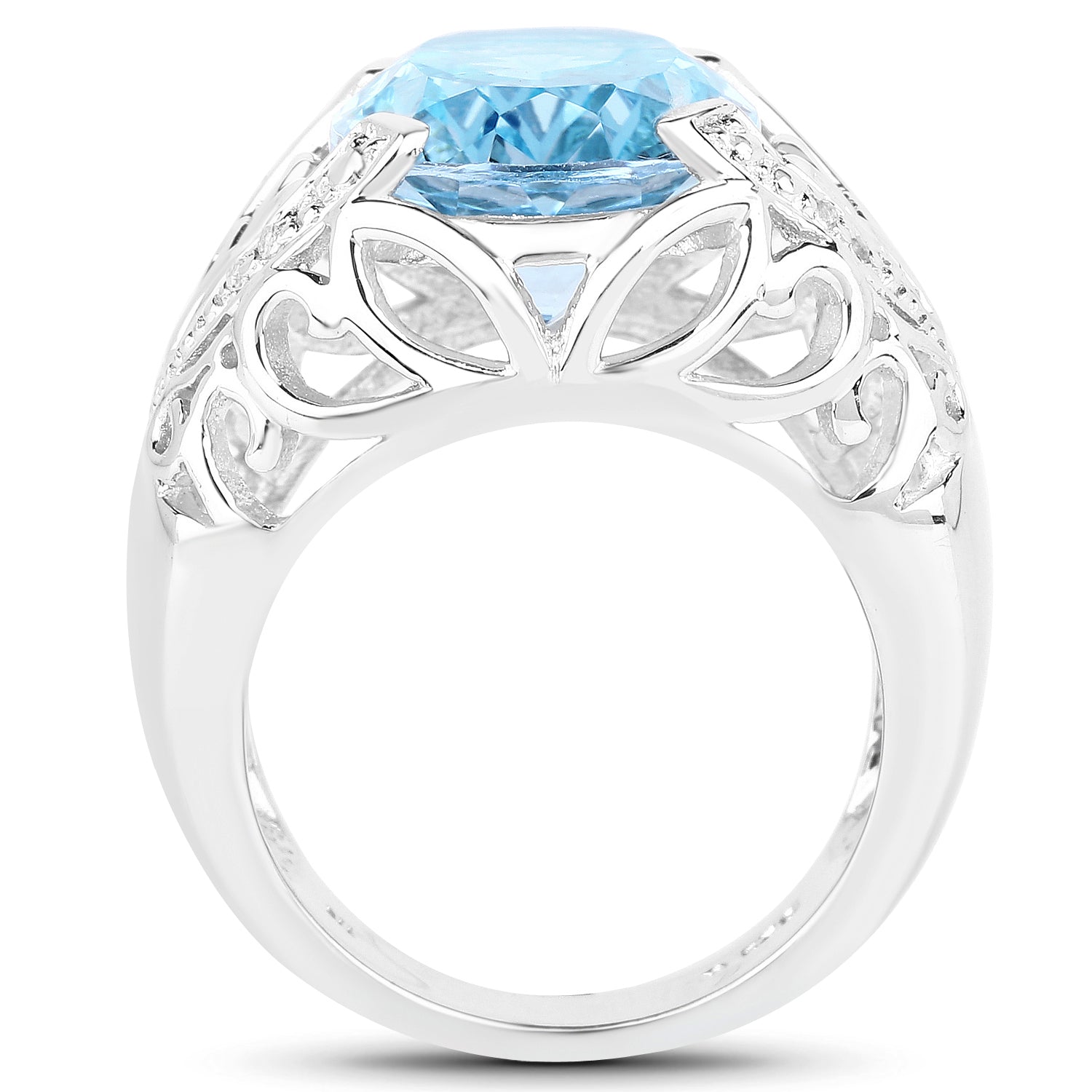 11.29 Carat Genuine Blue Topaz and White Topaz .925 Sterling Silver Ring Bids.com
