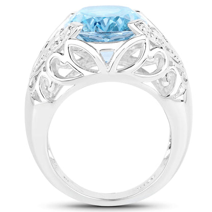 11.29 Carat Genuine Blue Topaz and White Topaz .925 Sterling Silver Ring Bids.com