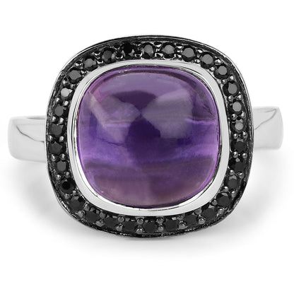 5.25 Carat Genuine Amethyst & Black Spinel .925 Sterling Silver Ring Bids.com