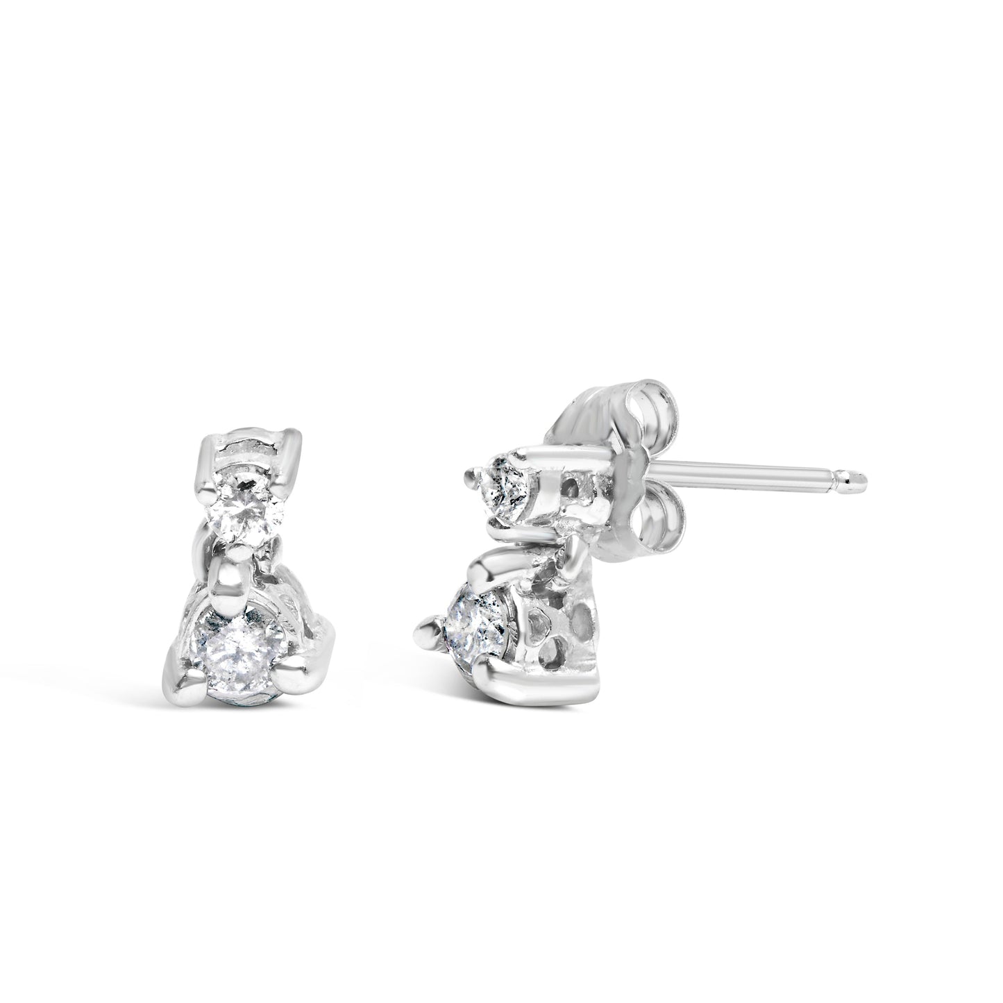 14K White Gold 1/4 Cttw Double Diamond Drop and Dangle Stud Earrings (H-I Color, SI1-SI2 Clarity) Bids.com