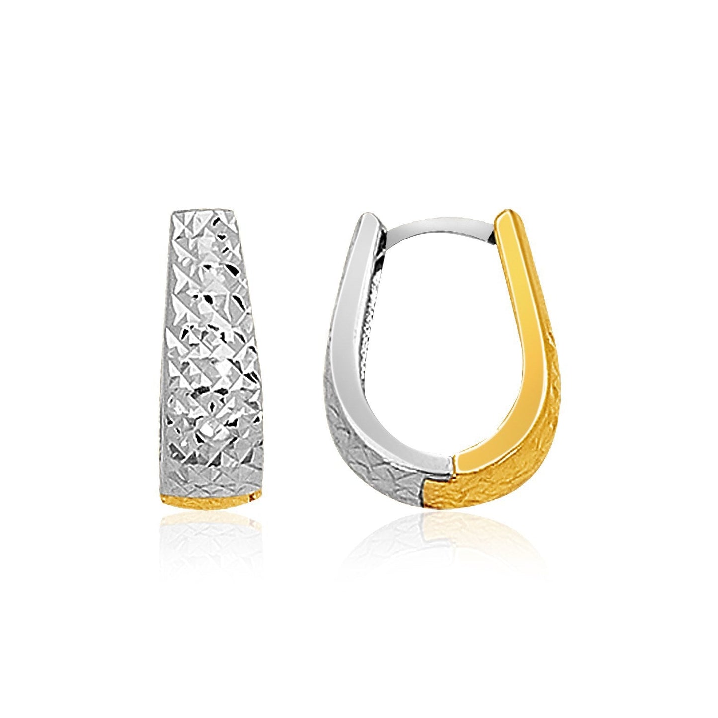 14k Two-Tone Gold Oval Diamond Cut Textured Earrings Bids.com