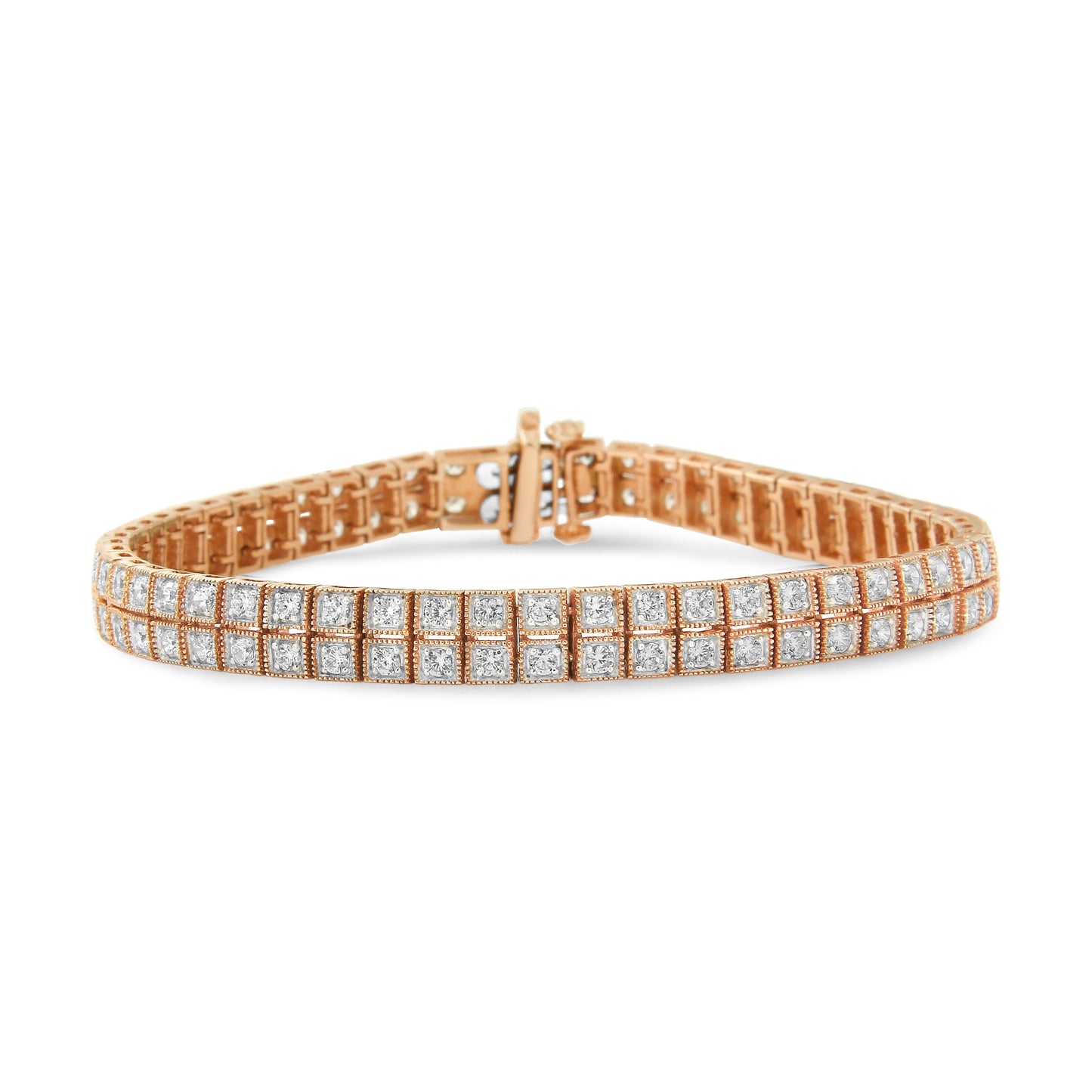 14K Rose Gold 3.0 Cttw Lab Grown Diamond Two Row Milgrain 7" Inch Tennis Bracelet (G-H Color, VS2-SI1 Clarity) Bids.com