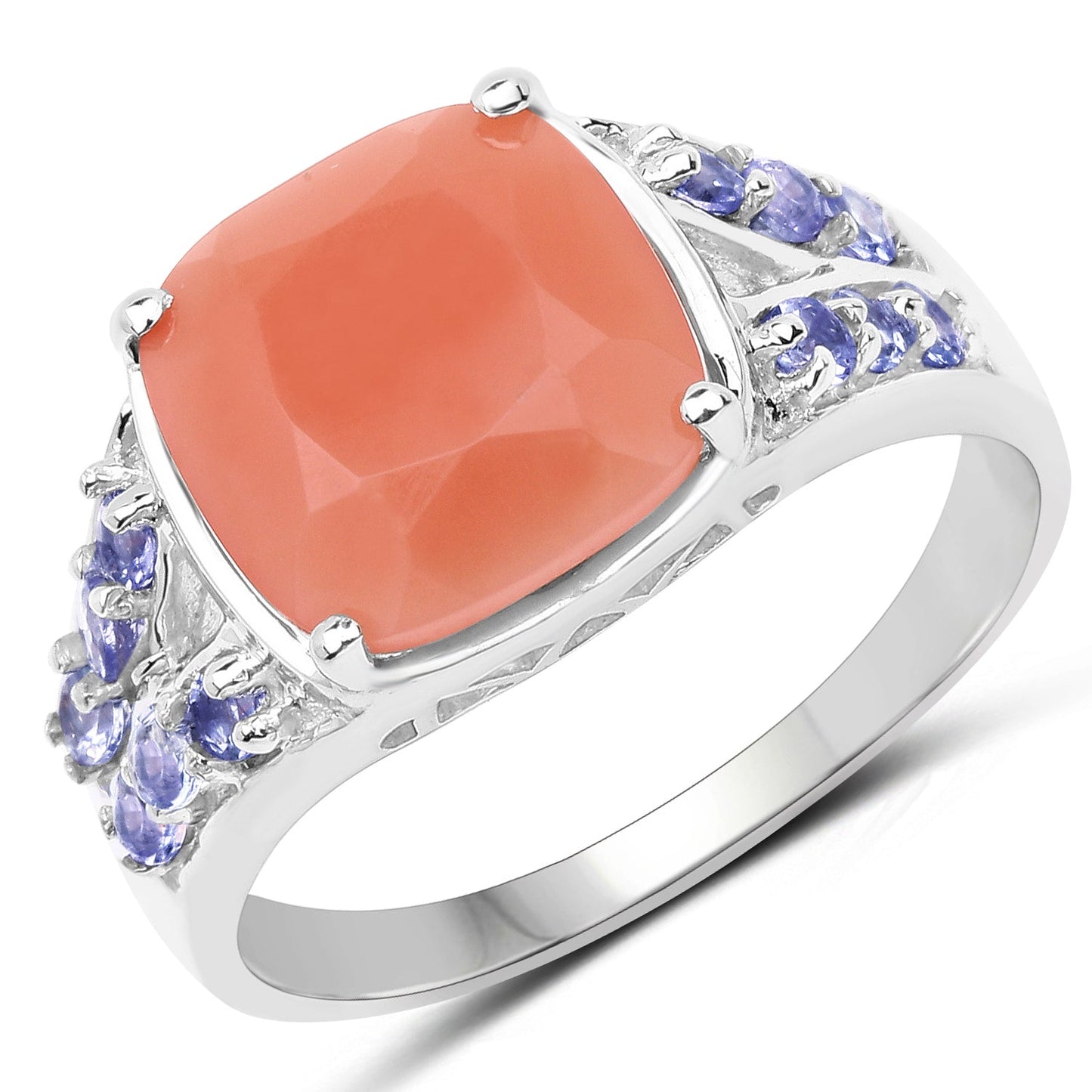 3.97 Carat Genuine Peach Moonstone and Tanzanite .925 Sterling Silver Ring Bids.com
