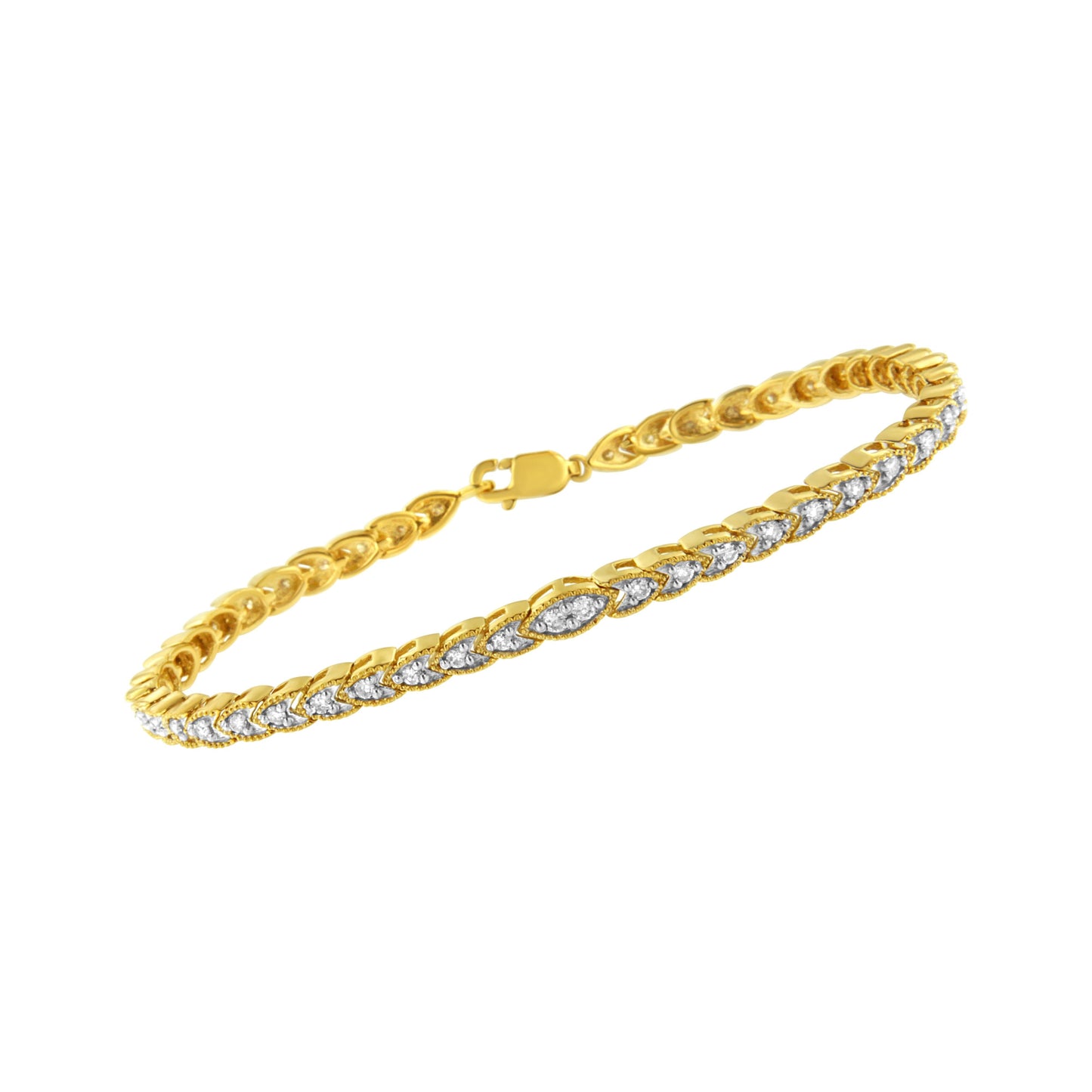 10K Yellow Gold Plated .925 Sterling Silver 1 cttw Prong-Set Diamond Pear Shape Link Bracelet (I-J Color, I1-I2 Clarity) - 7.25" Bids.com