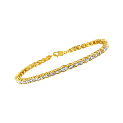 10K Yellow Gold Plated .925 Sterling Silver 1 cttw Prong-Set Diamond Pear Shape Link Bracelet (I-J Color, I1-I2 Clarity) - 7.25" Bids.com