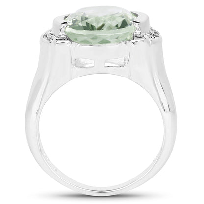 8.12 Carat Genuine Green Amethyst, White Topaz & White Diamond .925 Sterling Silver Ring Bids.com