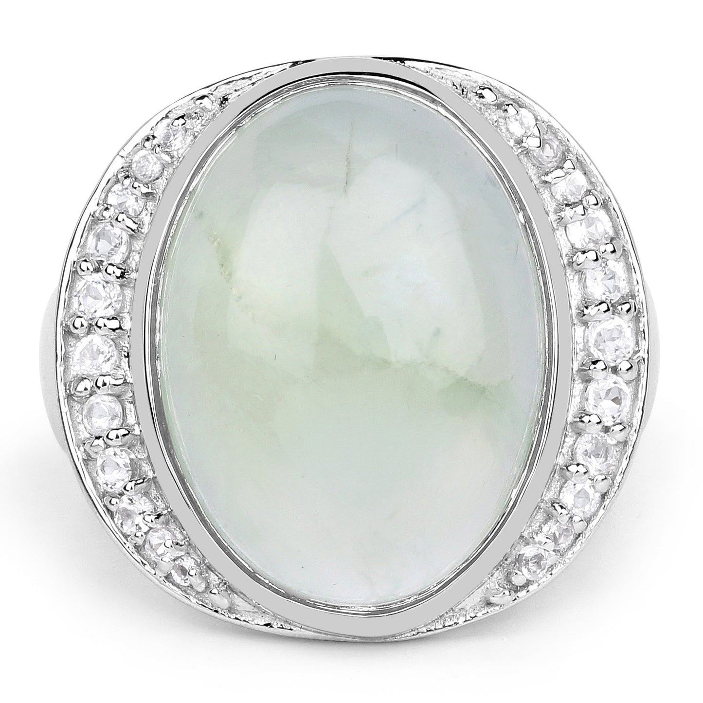 11.50 Carat Genuine Prehnite And White Topaz .925 Sterling Silver Ring Bids.com