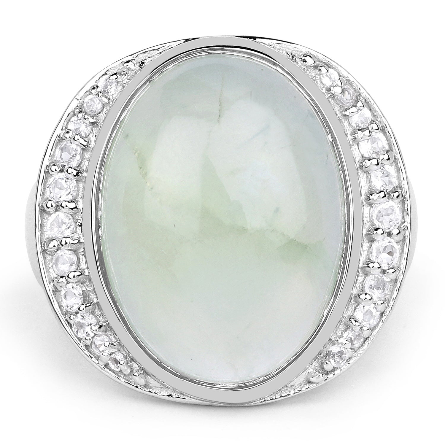 11.50 Carat Genuine Prehnite And White Topaz .925 Sterling Silver Ring Bids.com