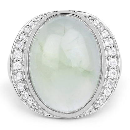 11.50 Carat Genuine Prehnite And White Topaz .925 Sterling Silver Ring Bids.com