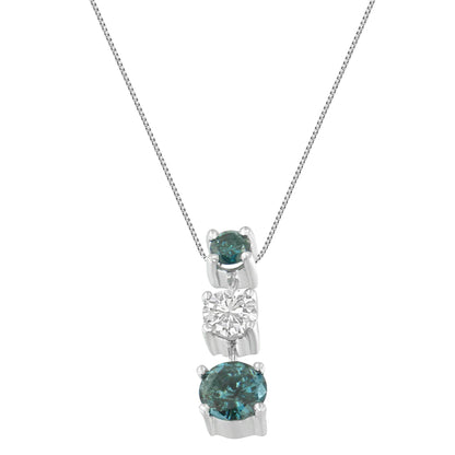 14K White Gold 1 1/2 Cttw Treated Blue and White Diamond 3-Stone 18" Pendant Necklace (Blue/H-I Color, I1-I2 Clarity) Bids.com