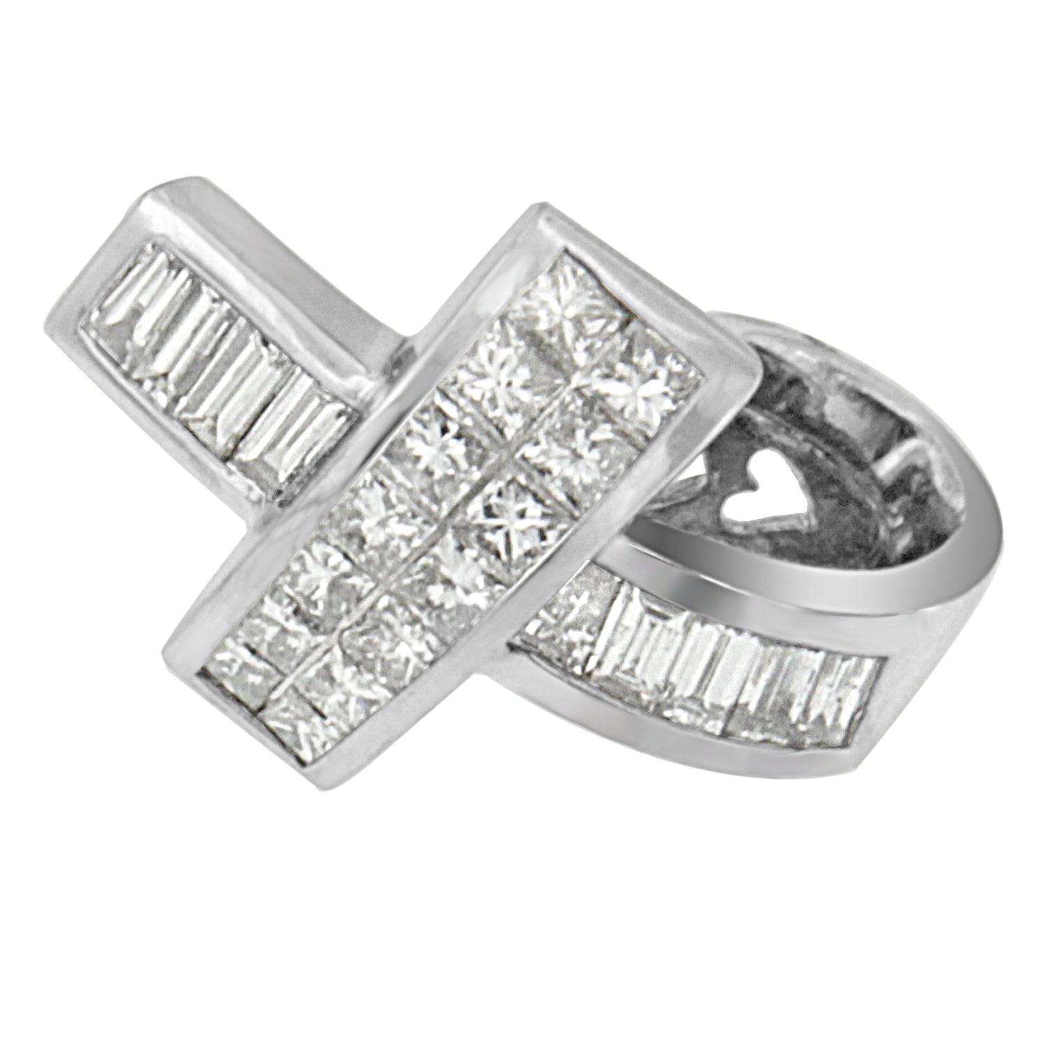 14K White Gold 2 cttw Princess and Baguette Cut Diamond Ribbon Pendant Necklace (H-I, SI-SI2) Bids.com