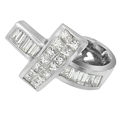 14K White Gold 2 cttw Princess and Baguette Cut Diamond Ribbon Pendant Necklace (H-I, SI-SI2) Bids.com