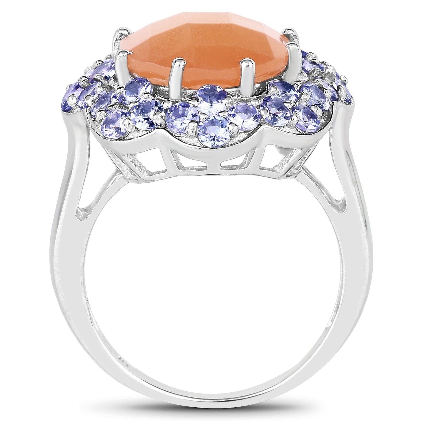 7.20 Carat Genuine Peach Moonstone and Tanzanite .925 Sterling Silver Ring Bids.com