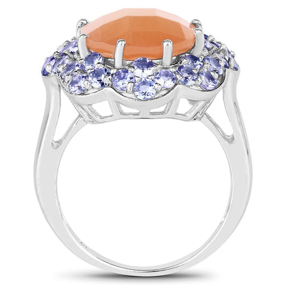 7.20 Carat Genuine Peach Moonstone and Tanzanite .925 Sterling Silver Ring Bids.com