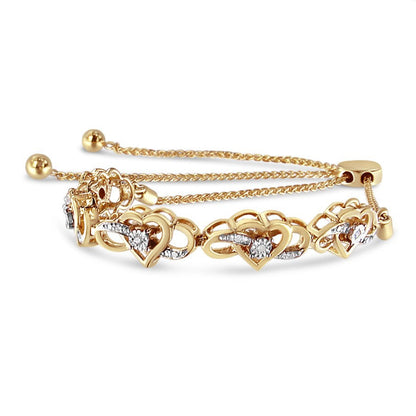 14K Yellow Gold Plated .925 Sterling Silver 1/10 Cttw Diamond Infinity Heart Shaped 4â€-10â€ Adjustable Bolo Bracelet (H-I Color, I2-I3 Clarity) Bids.com