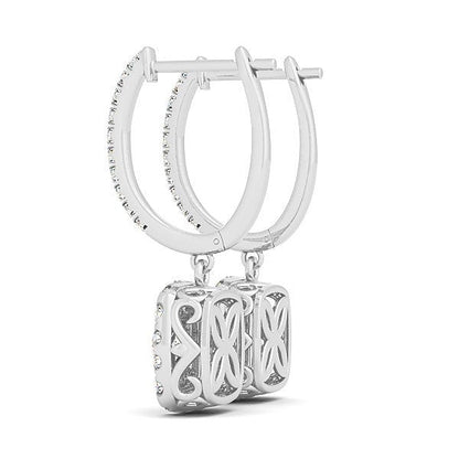 14k White Gold Double Halo Cushion Outer Shaped Diamond  Earrings (3/4 cttw) Bids.com