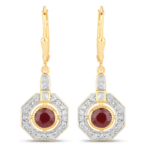 1.78 Carat Genuine Ruby and White Zircon .925 Sterling Silver Earrings Bids.com