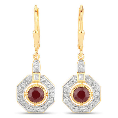 1.78 Carat Genuine Ruby and White Zircon .925 Sterling Silver Earrings Bids.com