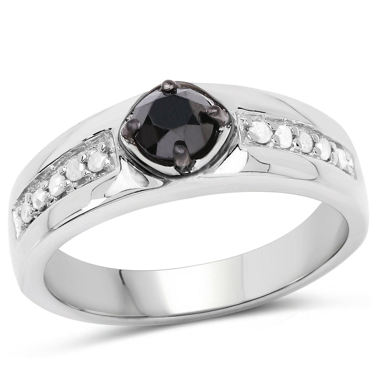 0.65 Carat Genuine Black Diamond and White Diamond .925 Sterling Silver Ring Bids.com