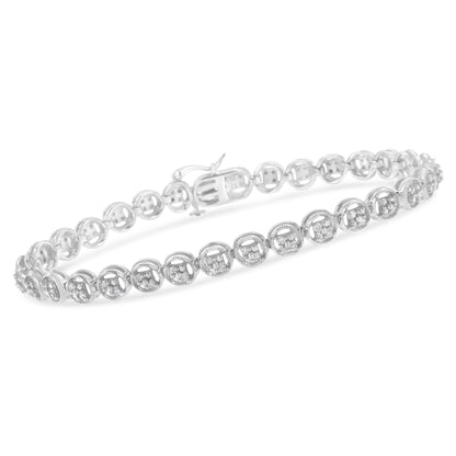 14K Rose Gold Over .925 Sterling Silver 1/4 Cttw Diamond 7" Open Circle Wheel Link Tennis Bracelet (I-J Color, I2-I3 Clarity) Bids.com