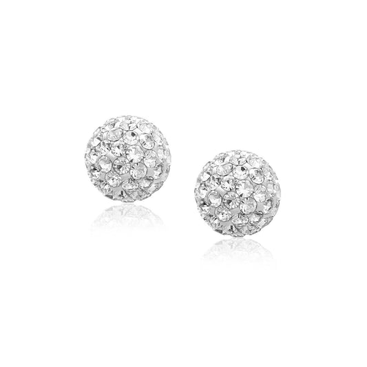14k Yellow Gold Stud White Crystal Ball Earrings Bids.com