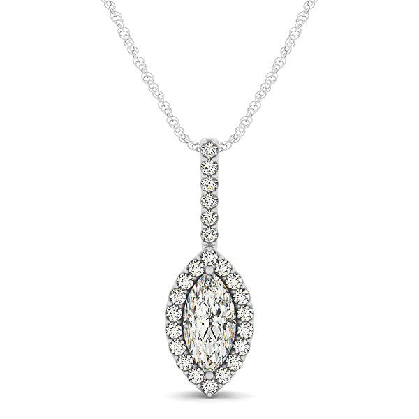 Marquis Shape Diamond Halo Pendant in 14k White Gold (2/3 cttw) Bids.com