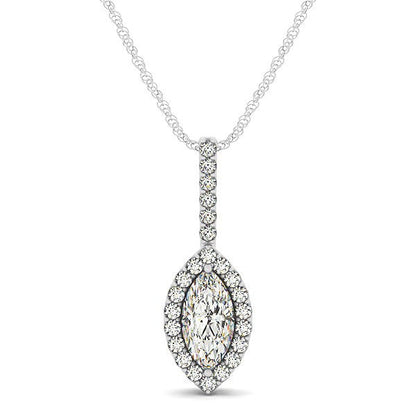 Marquis Shape Diamond Halo Pendant in 14k White Gold (2/3 cttw) Bids.com