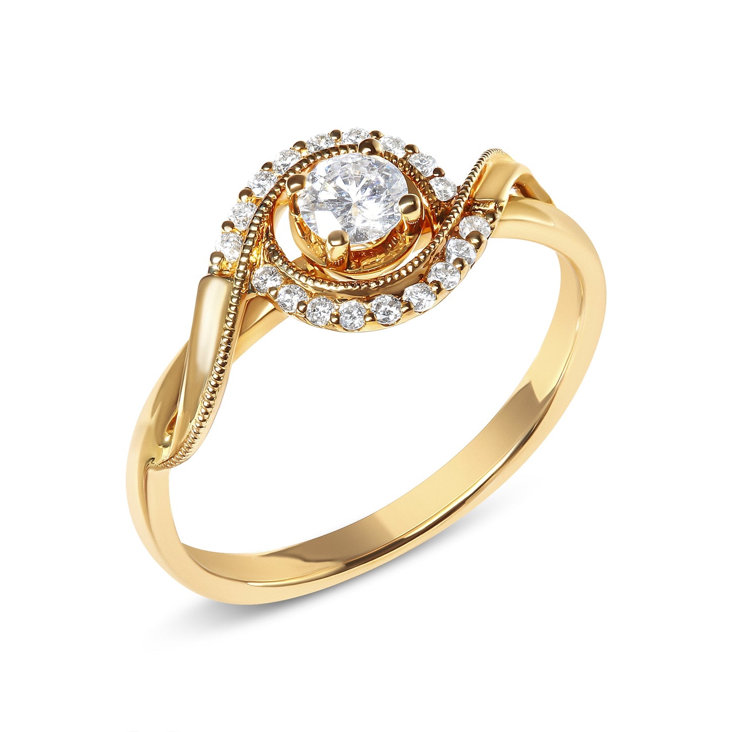 14K Yellow Gold 1/3 Cttw Diamond Solitaire and Halo Swirl Engagement Ring (G-H Color, VS2-SI1 Clarity)- Size 7 Bids.com