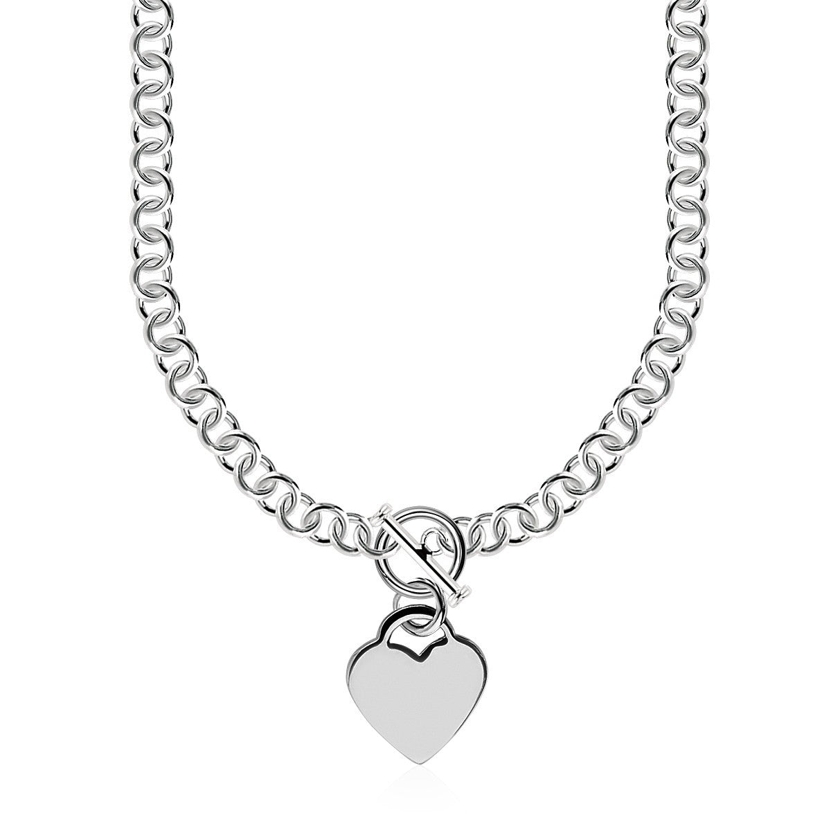 Sterling Silver Rolo Chain  with a Heart Toggle Charm and Rhodium Plating Bids.com