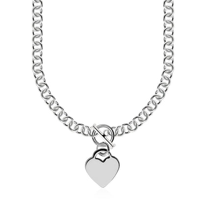Sterling Silver Rolo Chain  with a Heart Toggle Charm and Rhodium Plating Bids.com