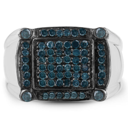 0.81 Carat Genuine Blue Diamond .925 Sterling Silver Ring Bids.com